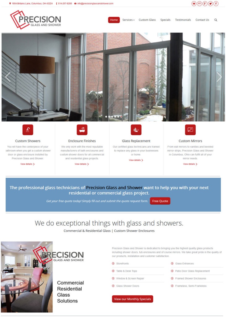 Precision-Glass-&-Shower Website Design Columbus